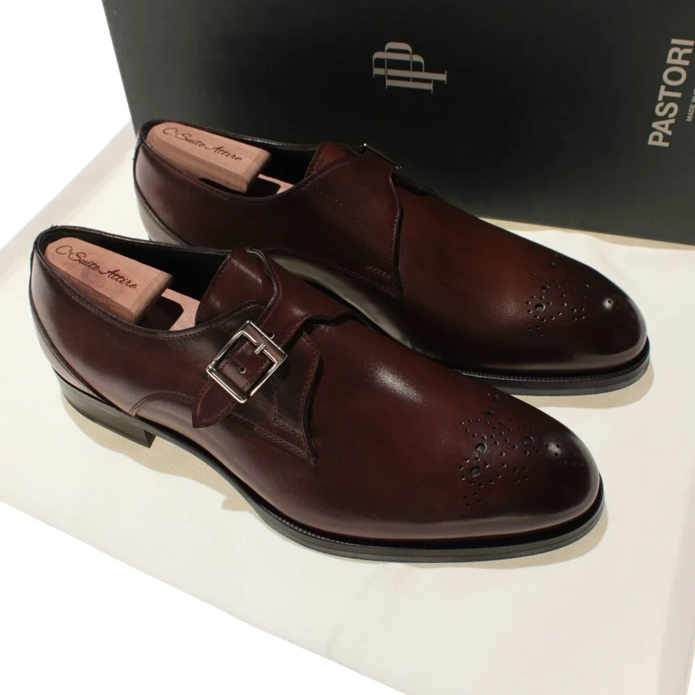 Pastori NWB Single Monk Strap Dress Shoes Size 8.5 US in Whiskey Brown Leather